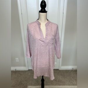 Feathery Pink Purple Blouse V Neck